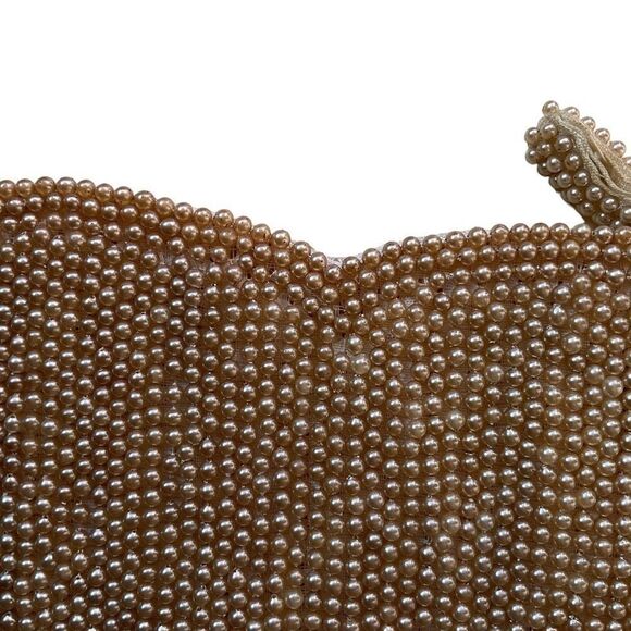 VINTAGE Beaded Finger Clutch Zippered Top Flower Design Champagne Color - Picture 3 of 9